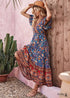 Boho Lace-Up Long V-Neck Print Dress